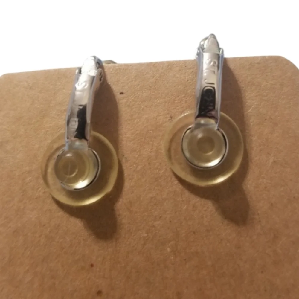 VINTAGE St. John Blue Cat Eye Buckle Clip-On Earrings Gold & Silver Tone